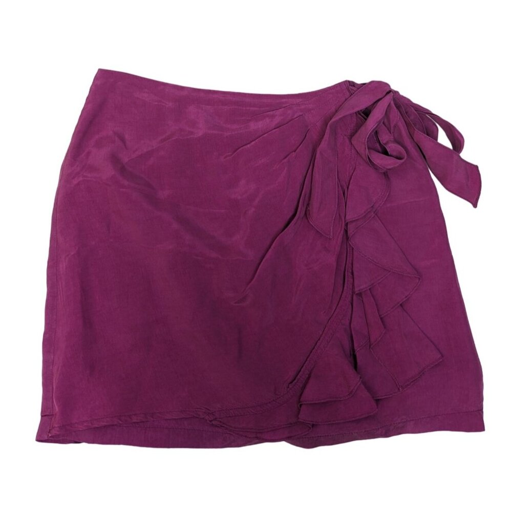 Nanette Lepore Women's Purple Pink Ruffle Front Faux Wrap Mini Skirt Sz 4